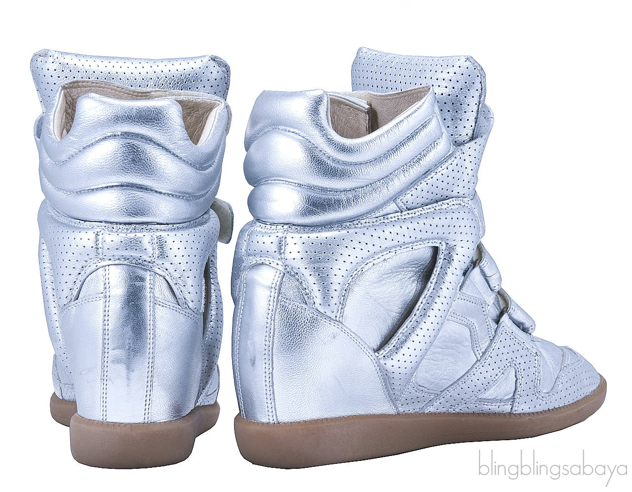 Silver Metallic Leather Bird Sneakers