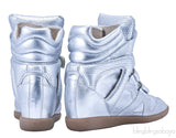 Silver Metallic Leather Bird Sneakers