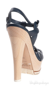 Yves Saint Laurent Blue Leather & Wood Heels Tribute