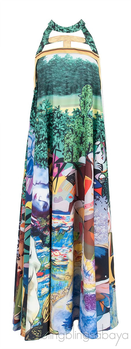 Green Printed Halter Neck Dress
