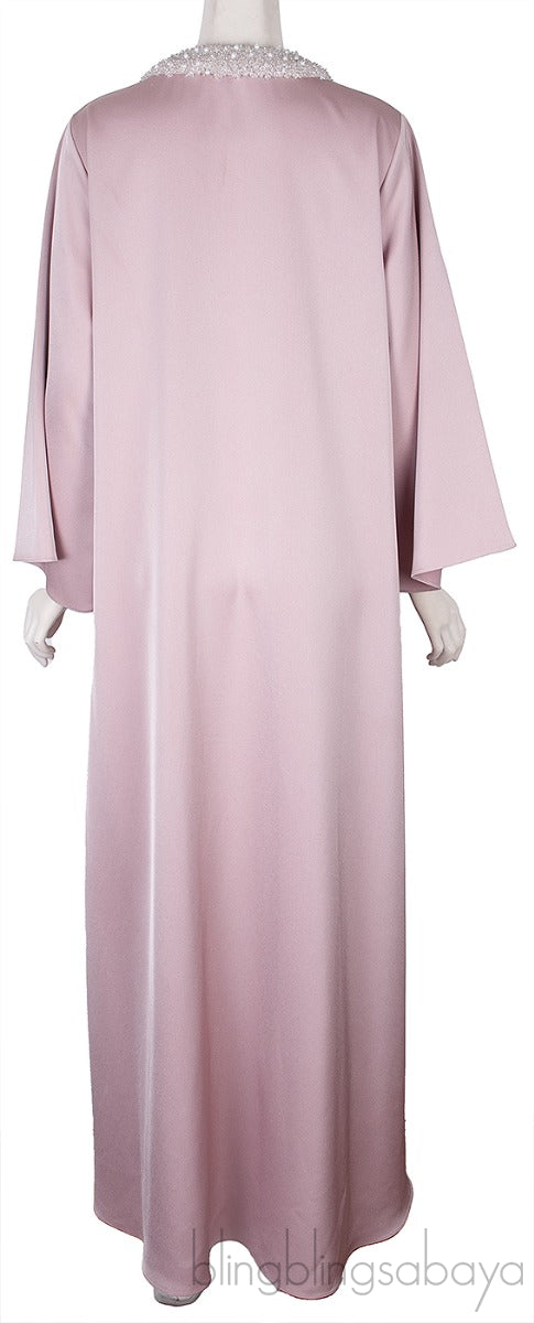 Old Rose Bead Embellished Long Sleeve Dress
