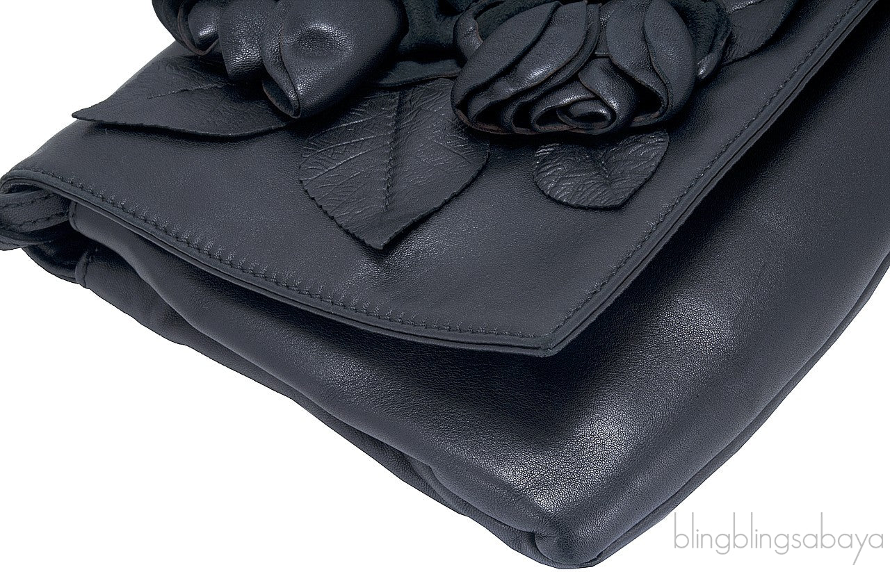 Rosette-appliquéd Leather Clutch