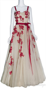 Floral Applique Nude Gown