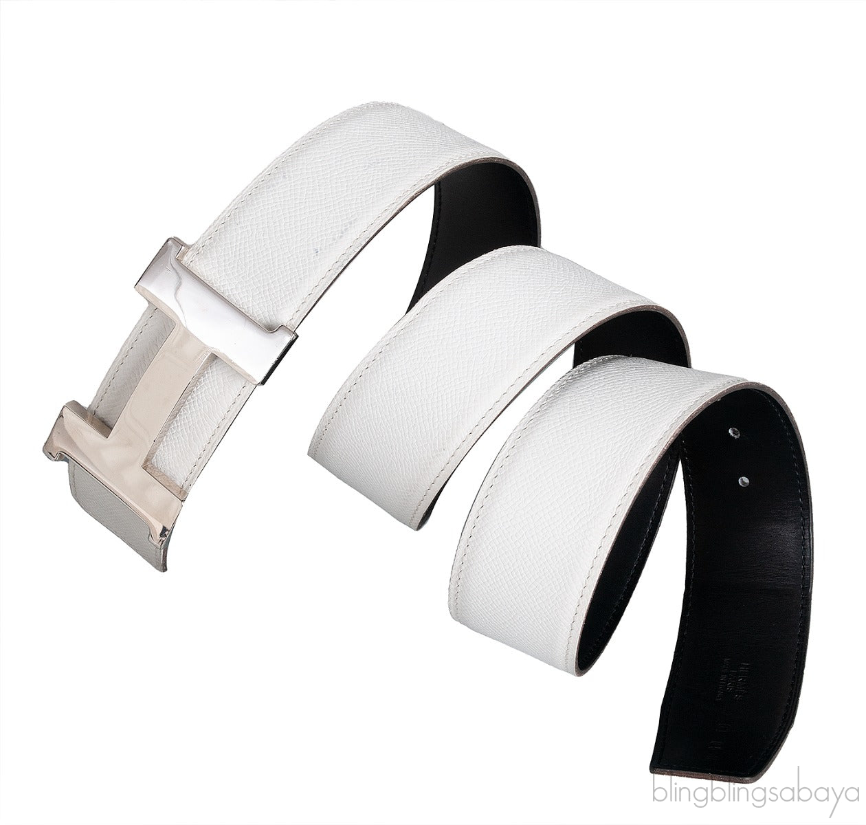 White Epsom \"H\" Reversible Belt