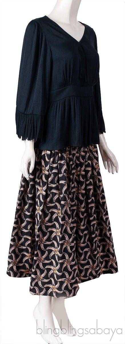 Dark Blue Blouse & Floral Print Skirt