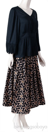 Dark Blue Blouse & Floral Print Skirt