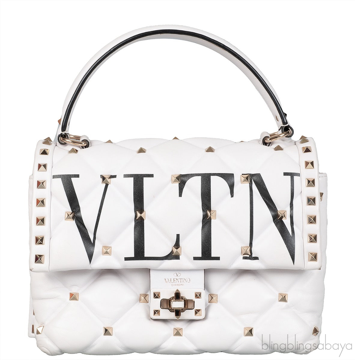 White Candystud Printed Top Handle Bag