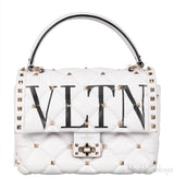 White Candystud Printed Top Handle Bag