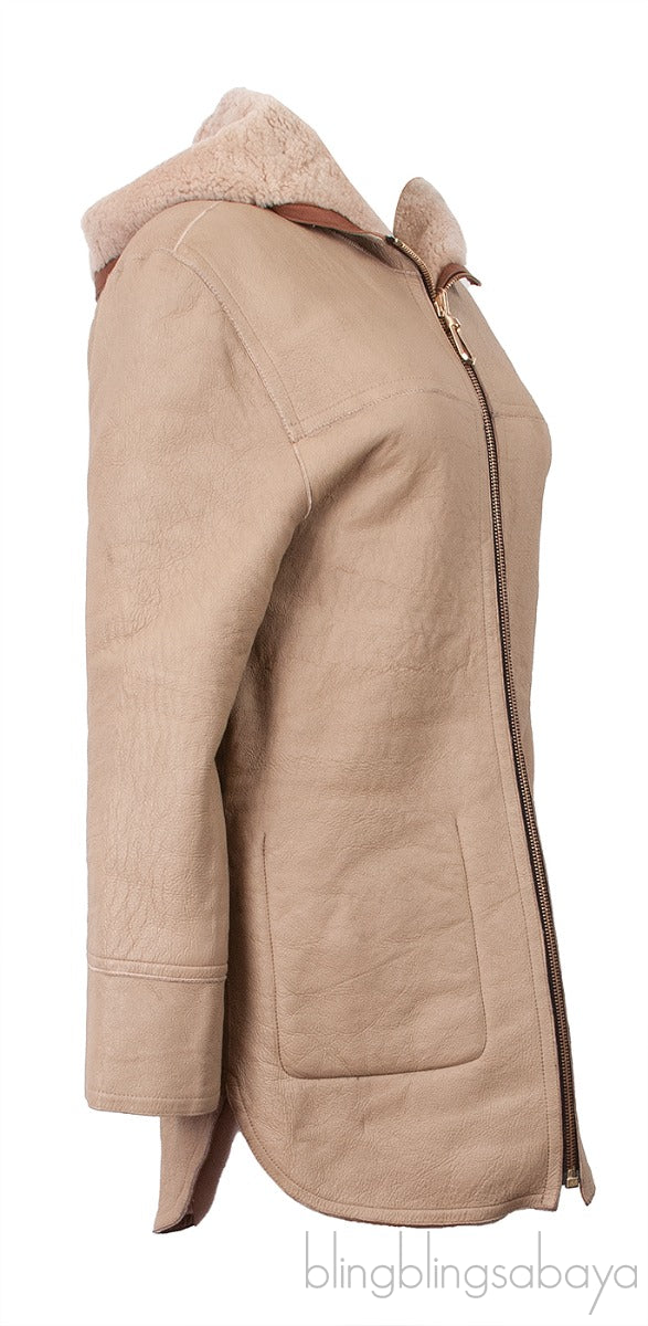 Camel Reversible Leather Hooded Jacket