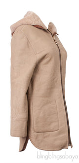 Camel Reversible Leather Hooded Jacket