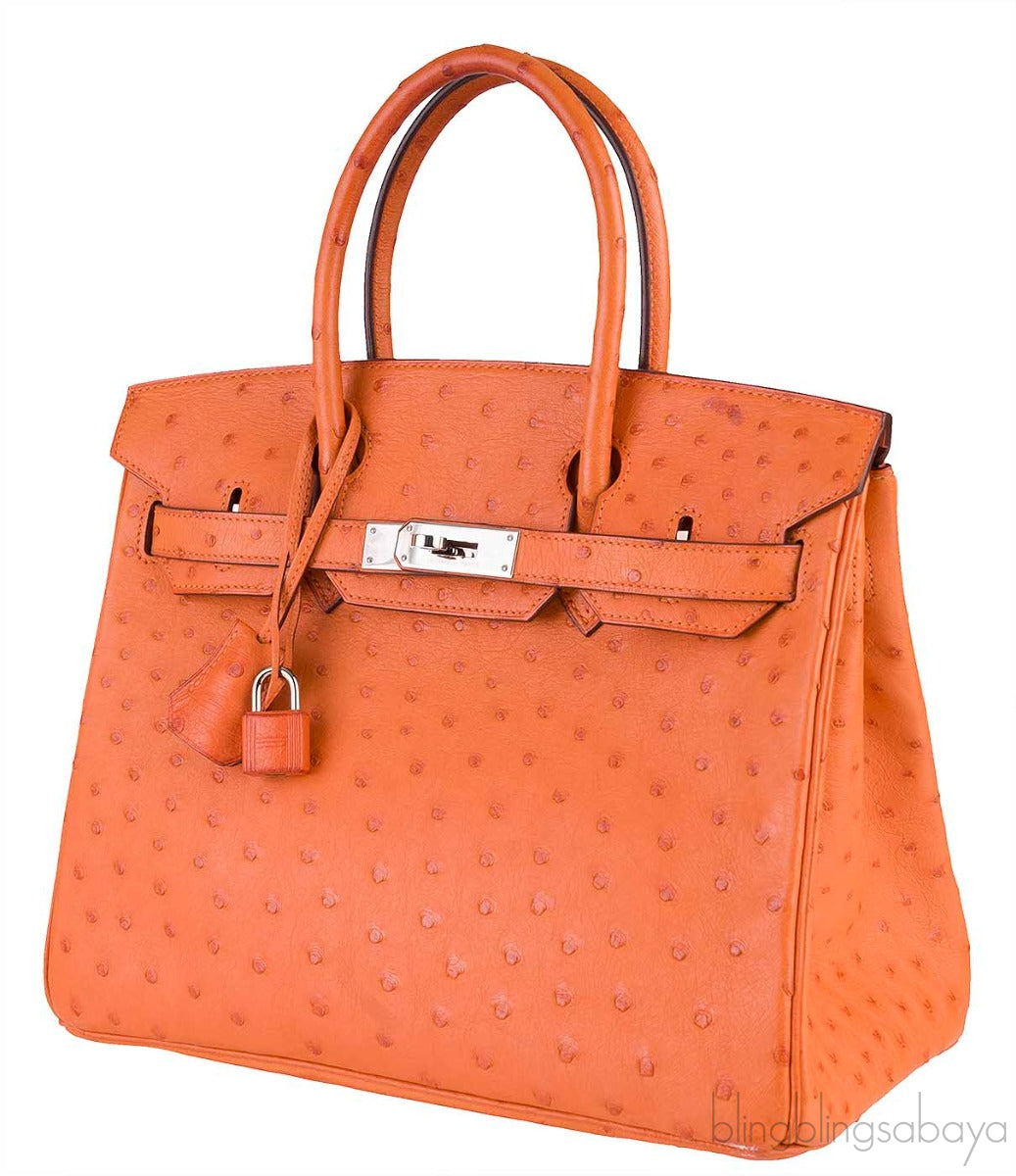 Birkin 30 Tangerine Ostrich PHW