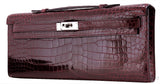 Kelly Cut Porosus Crocodile Bordeaux