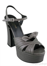 Grey Bow Textured Leather Pump