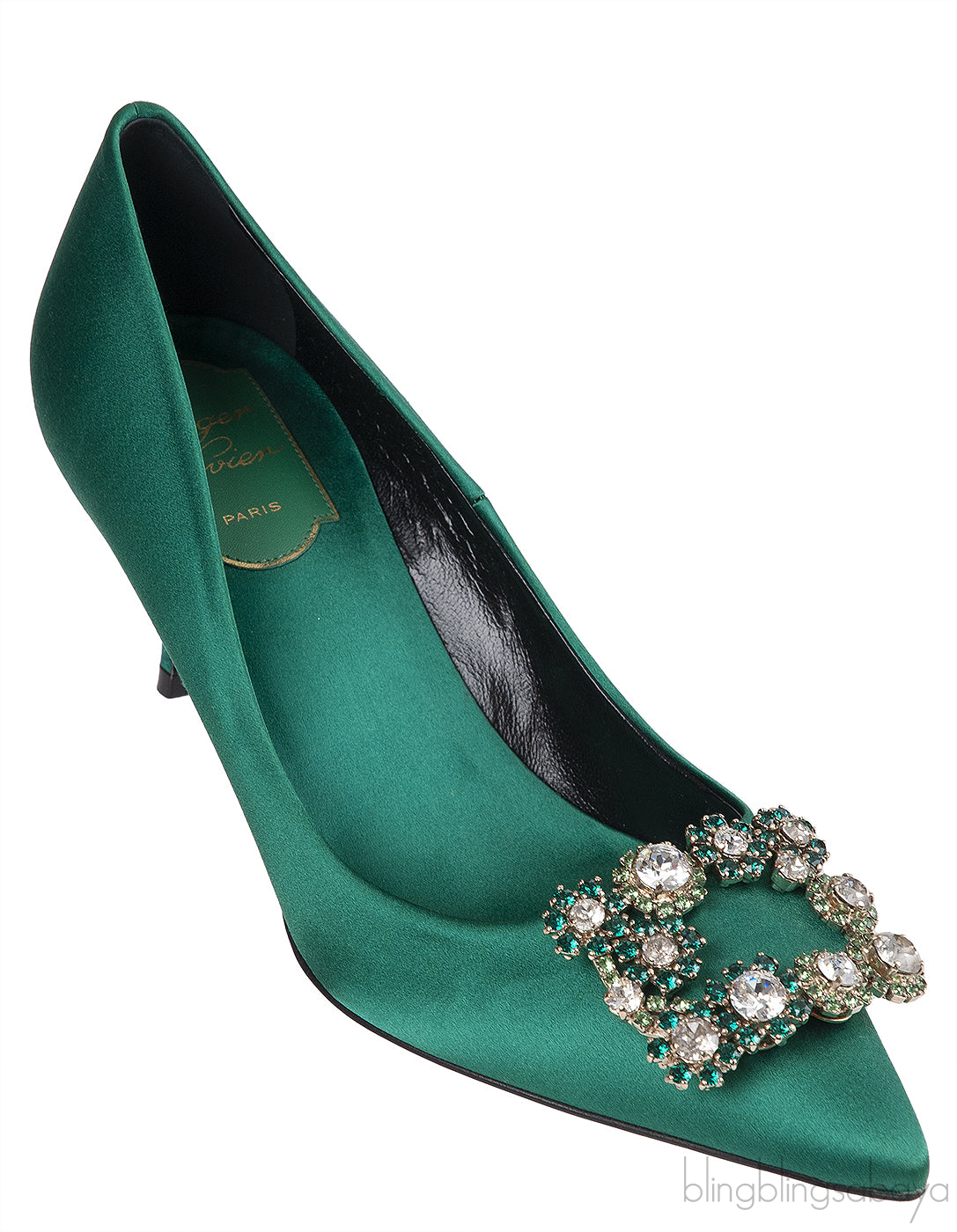 Roger Vivier Emerald Green Floral Crystal Heels
