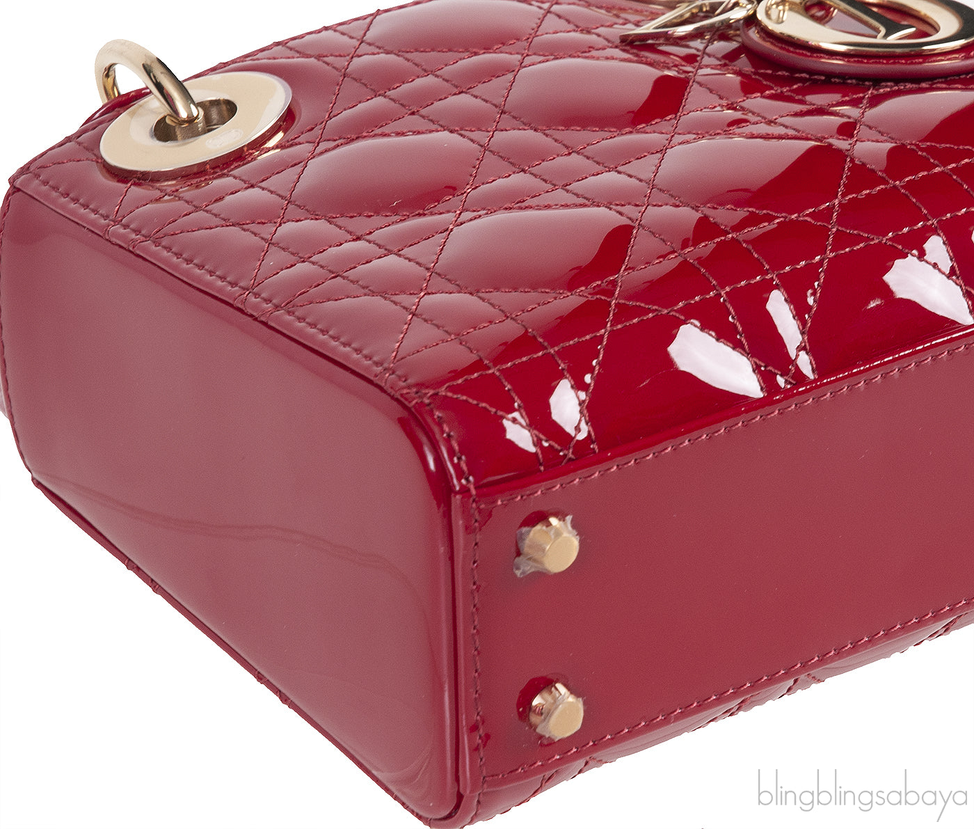 Christian Dior Lady Dior Mini Red Patent Quilted Leather GHW