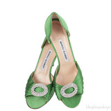 Manolo Blahnik Sedaraby Green Satin Crystal Pump
