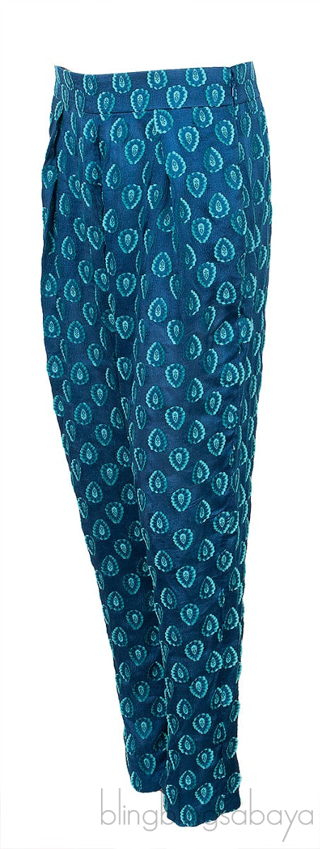 Cyan Blue Printed Trouser
