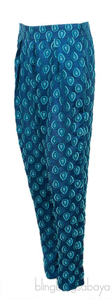 Cyan Blue Printed Trouser