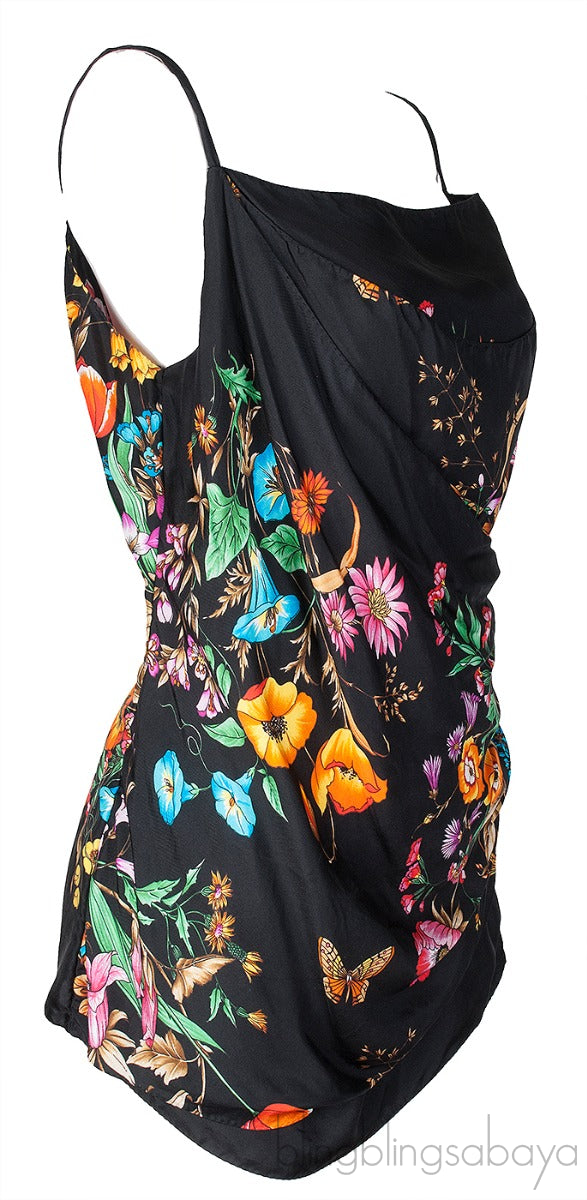 Draped Silk Floral Print Cami