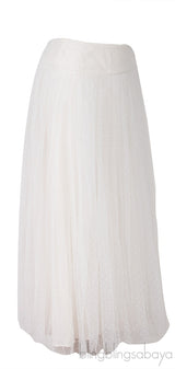 White Pleated Polka Tulle Skirt