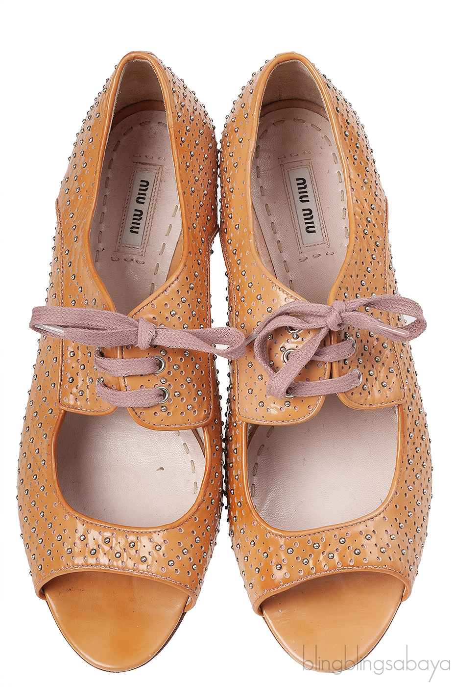 Miu Miu Brown Metal Bead Flat Peep Toe Shoes