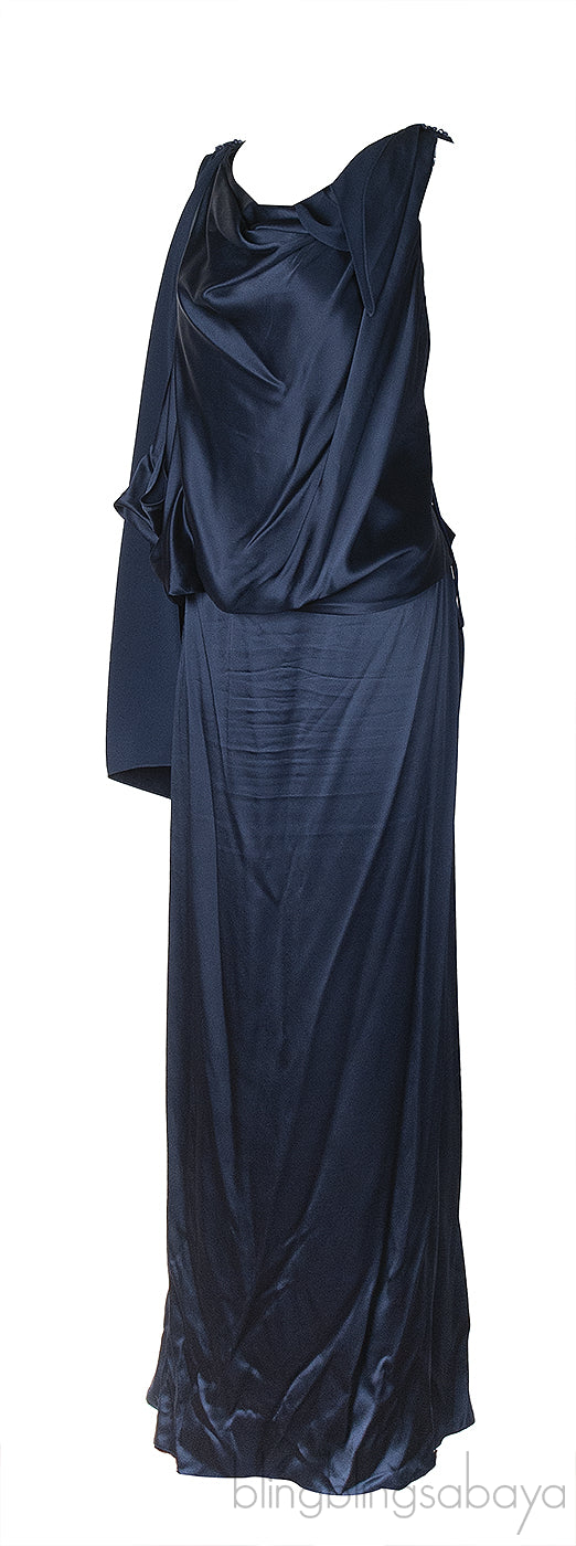 Temperley London Blue Crystal Embellished Gathered Front Dress