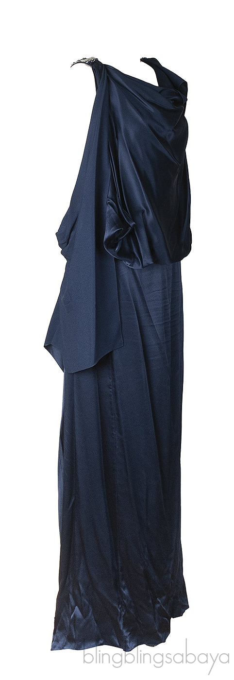 Temperley London Blue Crystal Embellished Gathered Front Dress
