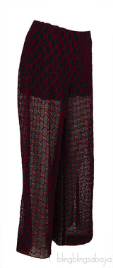 Gucci Navy Blue & Red GG Mesh Wide Leg Sheer Pants