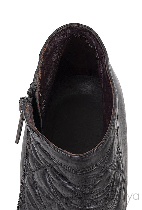 Black Mix Quilted Leather Ankle Boots