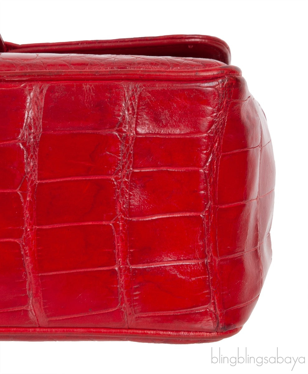 Vintage Red Crocodile CC Classic Mini Square Bag