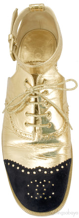 Metallic Gold Ankle Strap Brogue