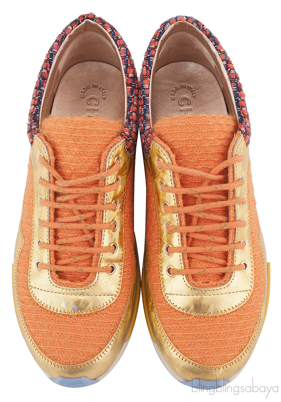 Metallic Gold Orange Woven Sneakers