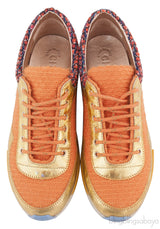 Metallic Gold Orange Woven Sneakers