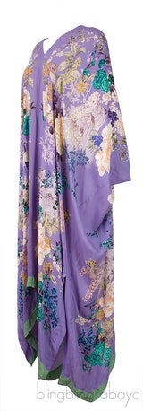 Purple Floral Print Silk Kaftan Dress