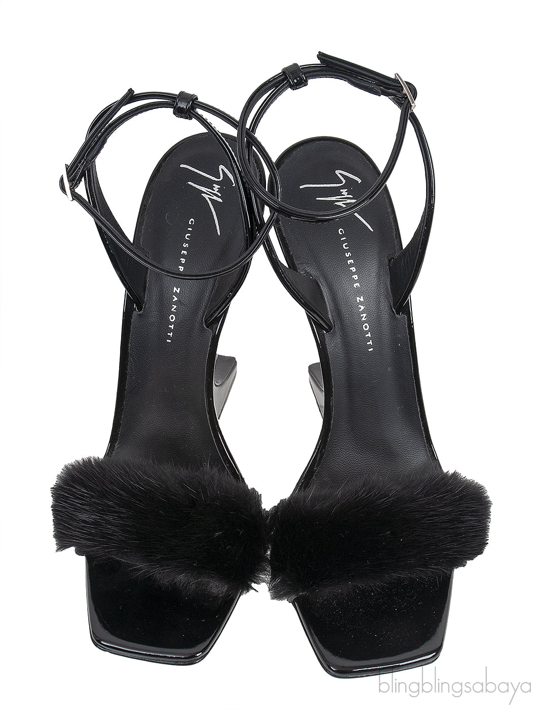 Black Picard Wedge Fur Slingback Sandals