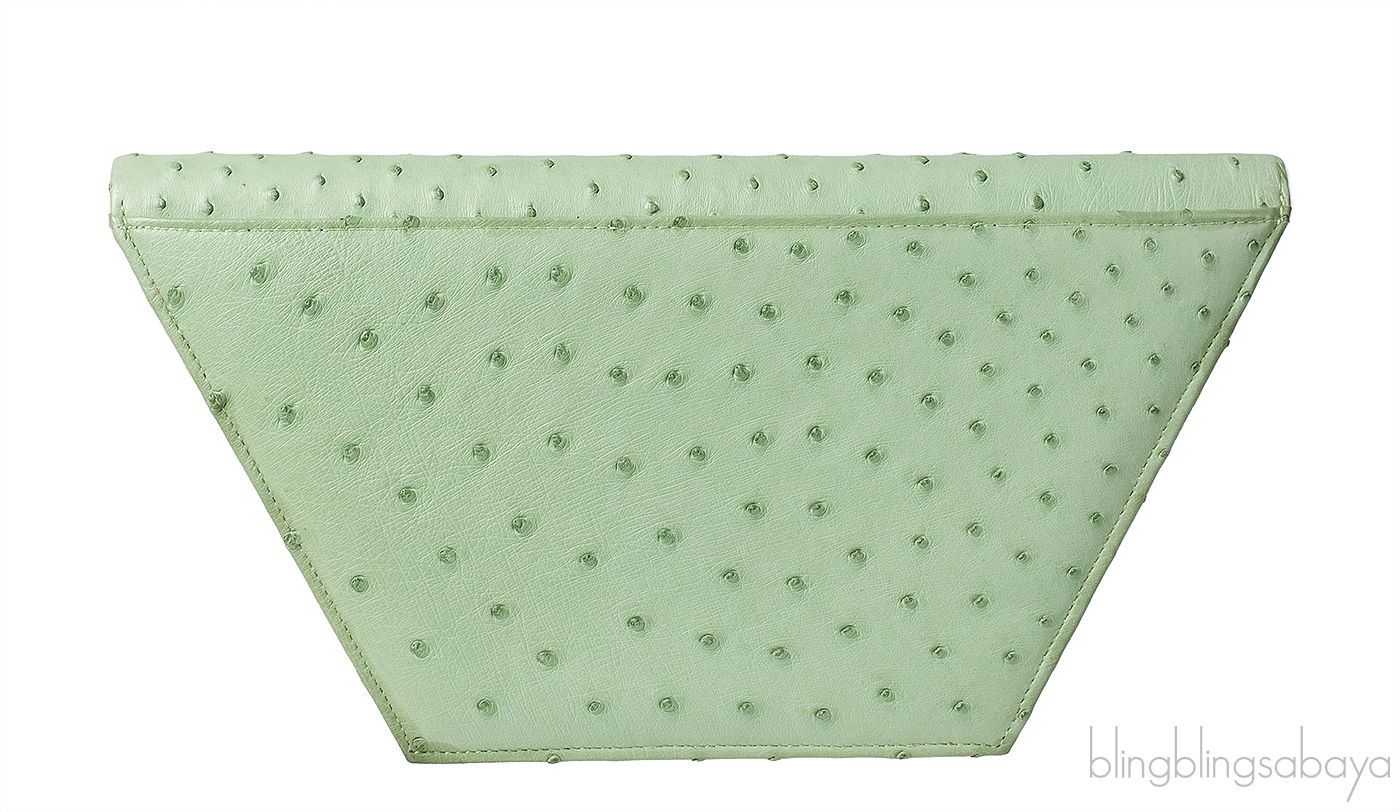 Laykh Apple Green & Pink Ostrich Trapezoid Clutch