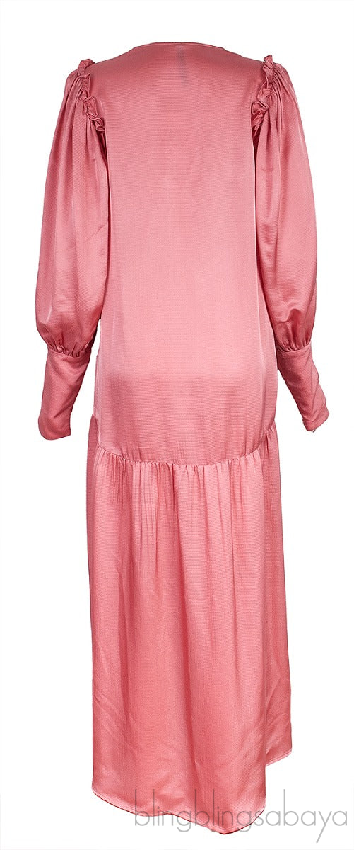 Old Rose Pleated Ruffle Dress