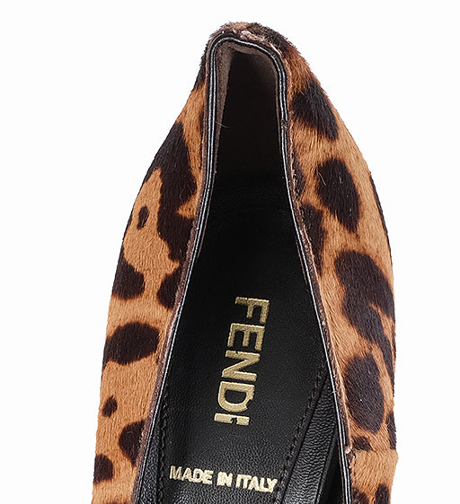 Fendi Leopard Pony Hair Peep Toe Pump