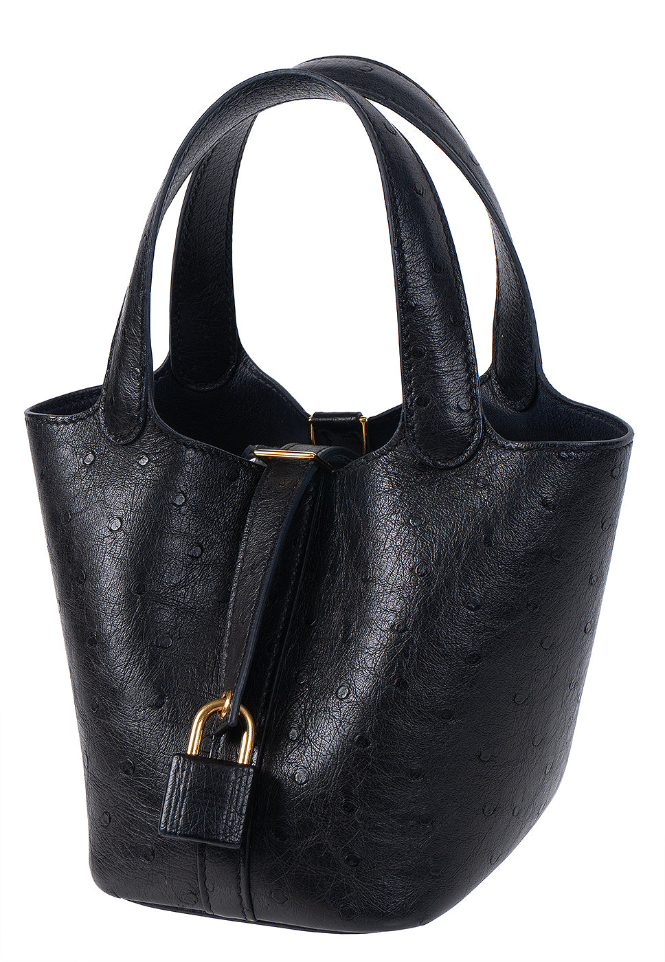 Hermes Picotin Lock 14 Black Ostrich Bag GHW