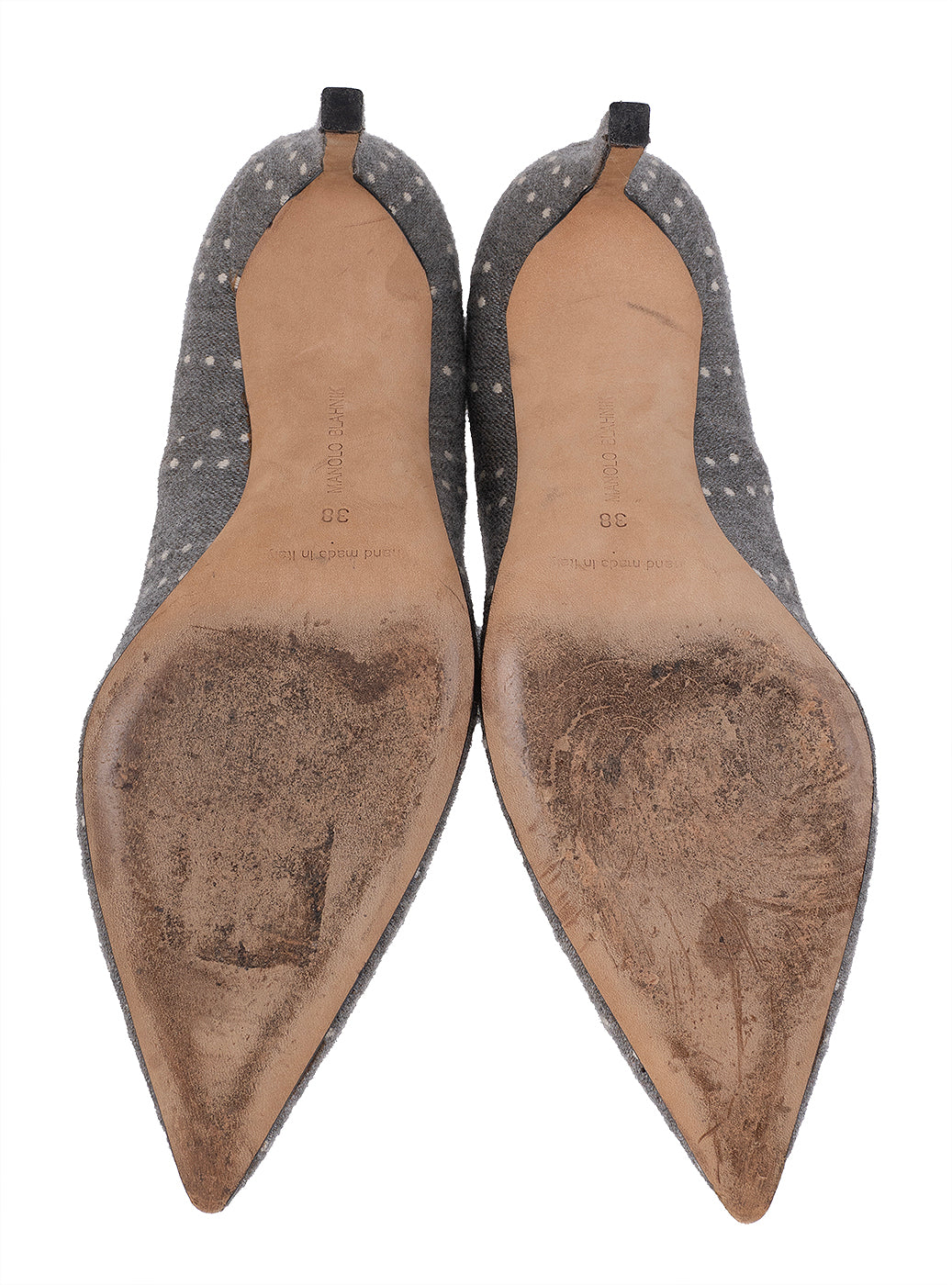 Manolo Blahnik Grey Polka Dot Pointed Toe Heels