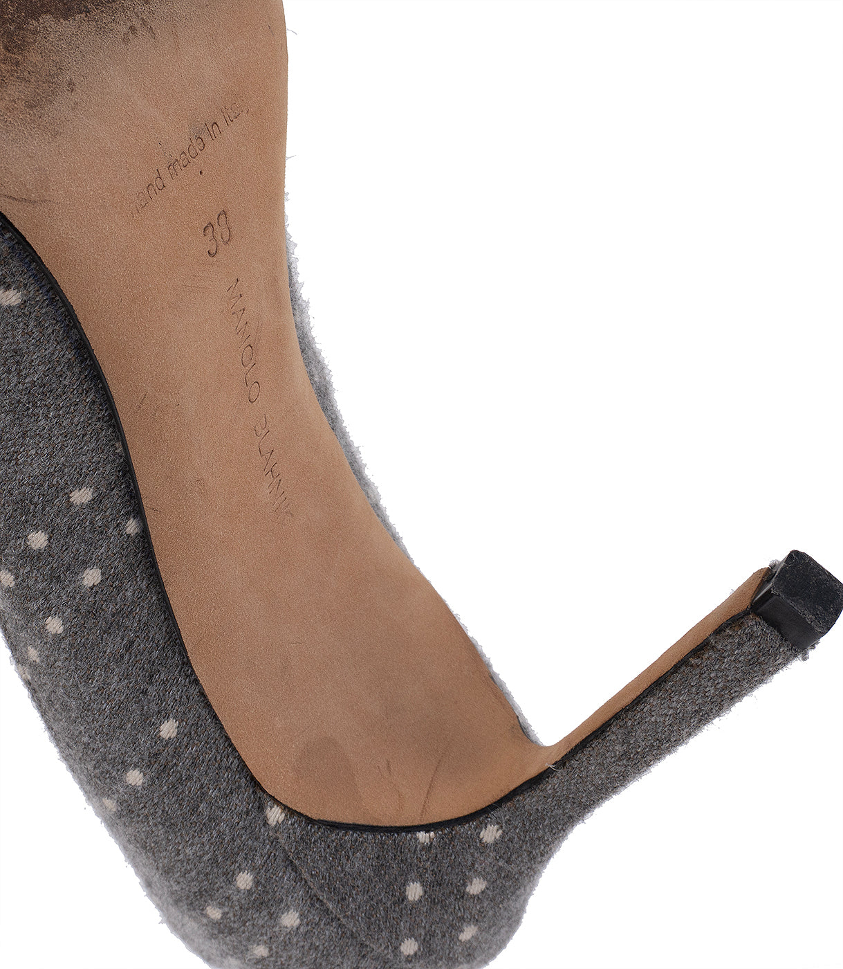 Manolo Blahnik Grey Polka Dot Pointed Toe Heels
