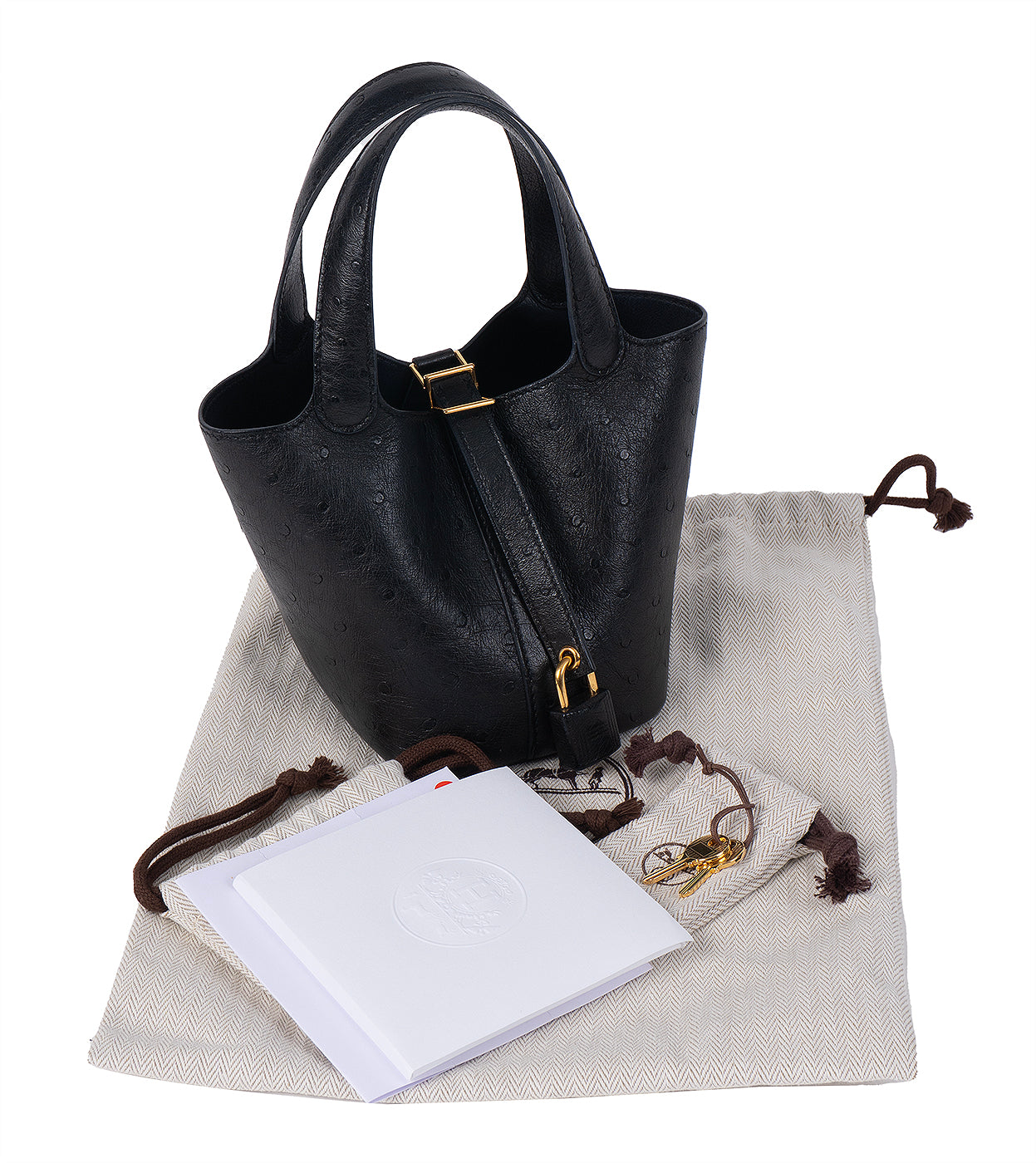 Hermes Picotin Lock 14 Black Ostrich Bag GHW