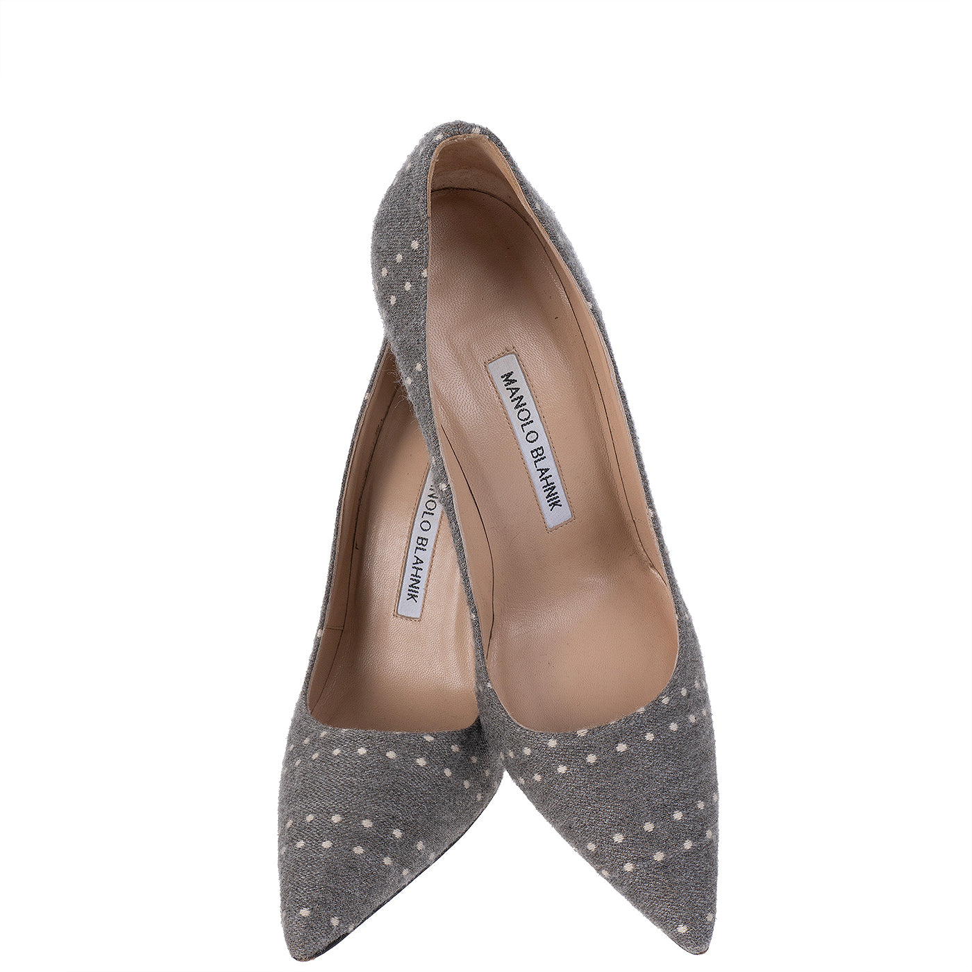 Manolo Blahnik Grey Polka Dot Pointed Toe Heels