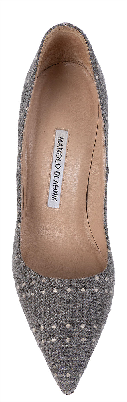 Manolo Blahnik Grey Polka Dot Pointed Toe Heels