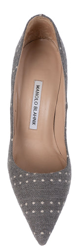 Manolo Blahnik Grey Polka Dot Pointed Toe Heels