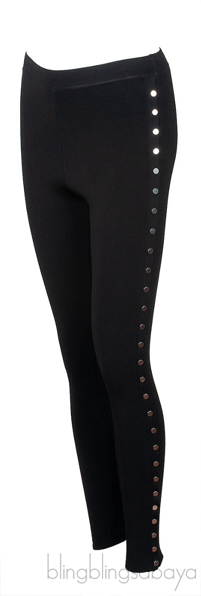 Black Silver Metal Studs Leggings
