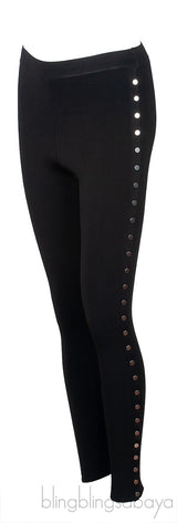 Black Silver Metal Studs Leggings