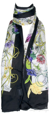Black Floral Silk Scarf