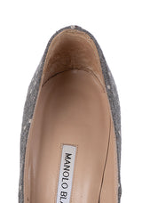 Manolo Blahnik Grey Polka Dot Pointed Toe Heels