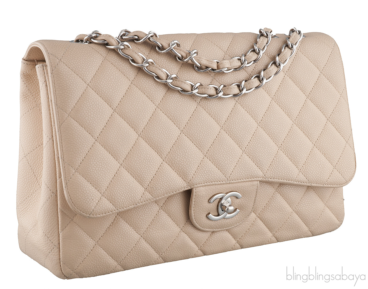 Beige Caviar Jumbo Flap Bag